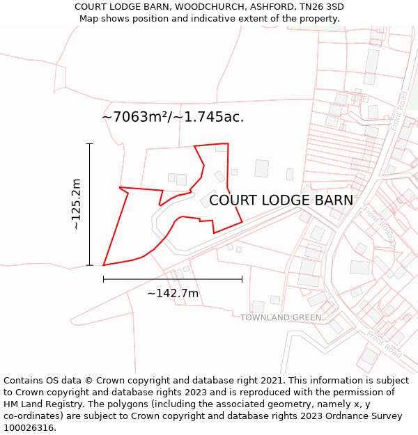 COURT LODGE BARN, WOODCHURCH, ASHFORD, TN26 3SD: Plot and title map