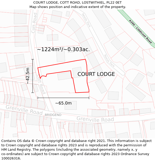 COURT LODGE, COTT ROAD, LOSTWITHIEL, PL22 0ET: Plot and title map