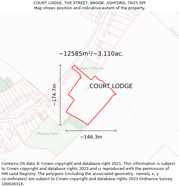COURT LODGE, THE STREET, BROOK, ASHFORD, TN25 5PF: Plot and title map