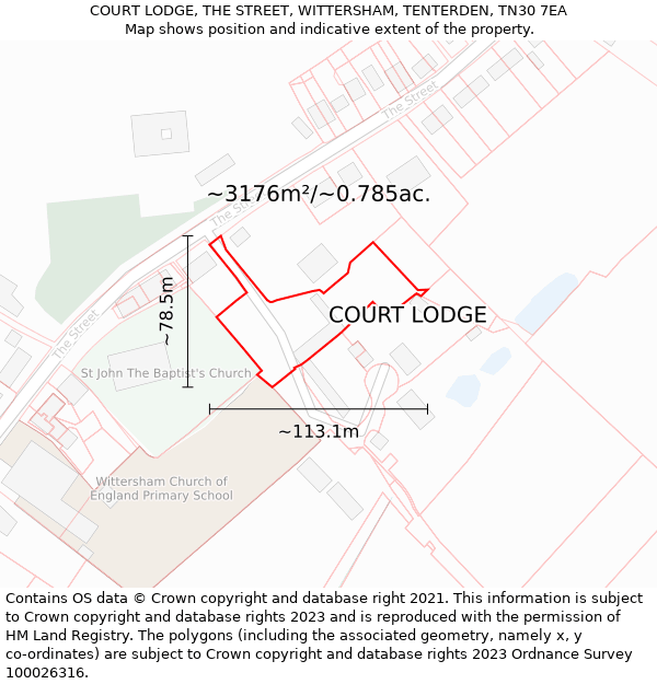 COURT LODGE, THE STREET, WITTERSHAM, TENTERDEN, TN30 7EA: Plot and title map