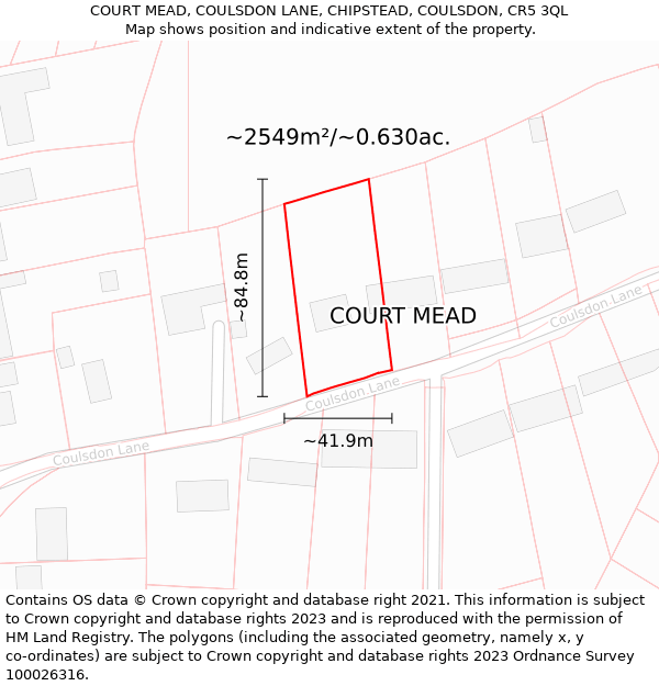 COURT MEAD, COULSDON LANE, CHIPSTEAD, COULSDON, CR5 3QL: Plot and title map