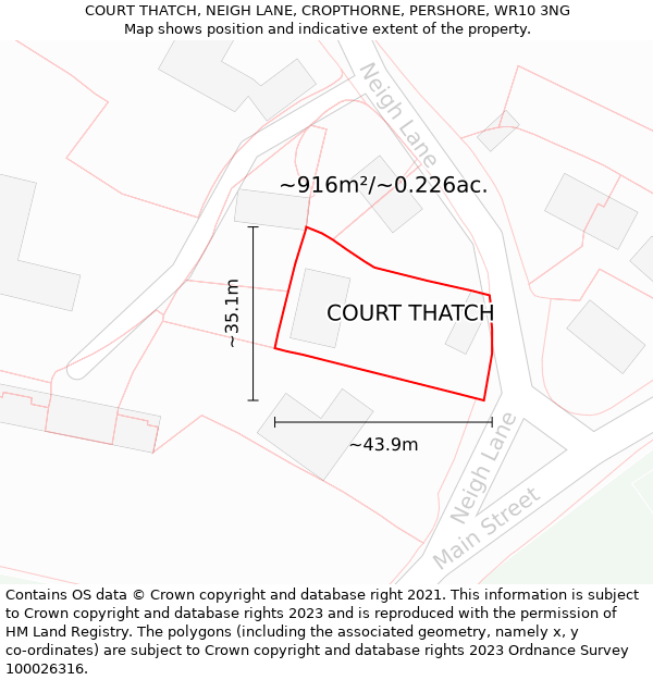 COURT THATCH, NEIGH LANE, CROPTHORNE, PERSHORE, WR10 3NG: Plot and title map