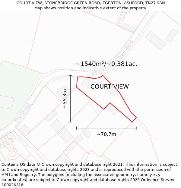 COURT VIEW, STONEBRIDGE GREEN ROAD, EGERTON, ASHFORD, TN27 9AN: Plot and title map