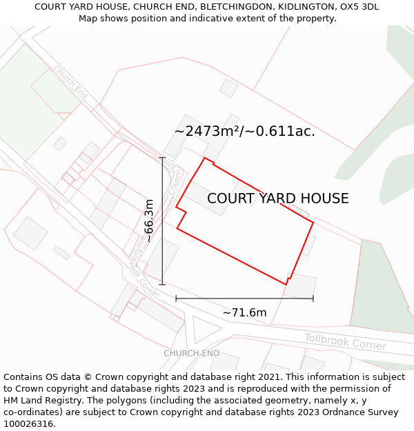 COURT YARD HOUSE, CHURCH END, BLETCHINGDON, KIDLINGTON, OX5 3DL: Plot and title map