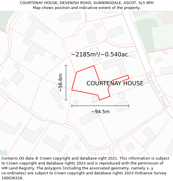 COURTENAY HOUSE, DEVENISH ROAD, SUNNINGDALE, ASCOT, SL5 9PH: Plot and title map
