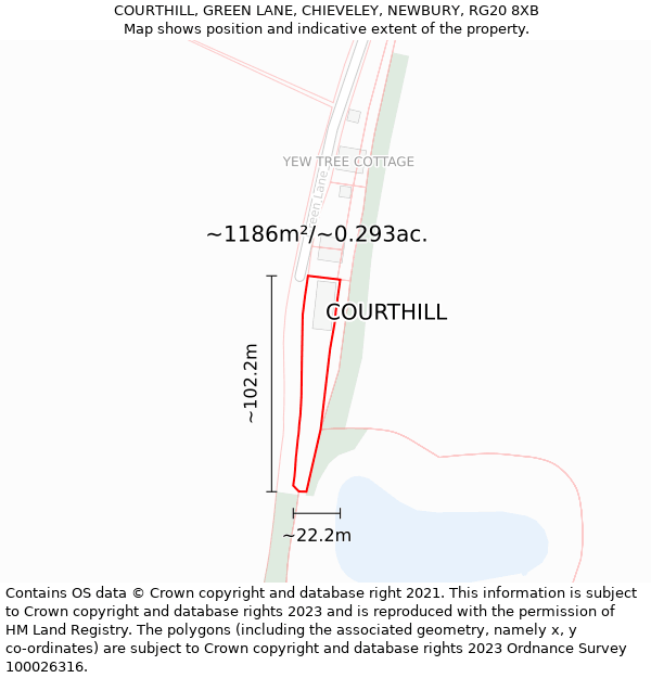 COURTHILL, GREEN LANE, CHIEVELEY, NEWBURY, RG20 8XB: Plot and title map