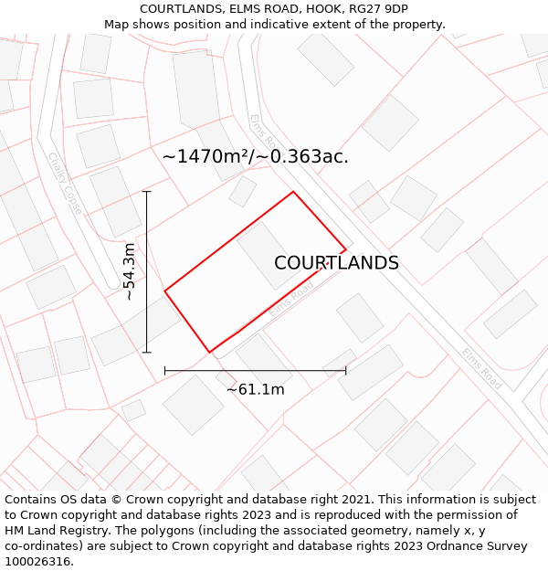 COURTLANDS, ELMS ROAD, HOOK, RG27 9DP: Plot and title map