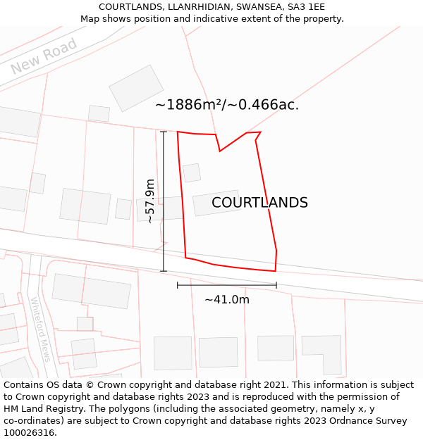 COURTLANDS, LLANRHIDIAN, SWANSEA, SA3 1EE: Plot and title map