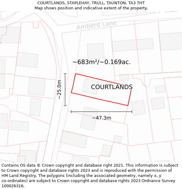 COURTLANDS, STAPLEHAY, TRULL, TAUNTON, TA3 7HT: Plot and title map