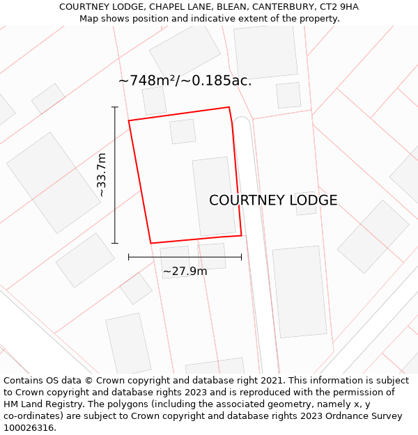 COURTNEY LODGE, CHAPEL LANE, BLEAN, CANTERBURY, CT2 9HA: Plot and title map