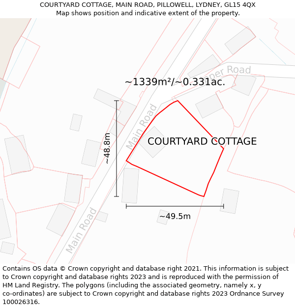 COURTYARD COTTAGE, MAIN ROAD, PILLOWELL, LYDNEY, GL15 4QX: Plot and title map