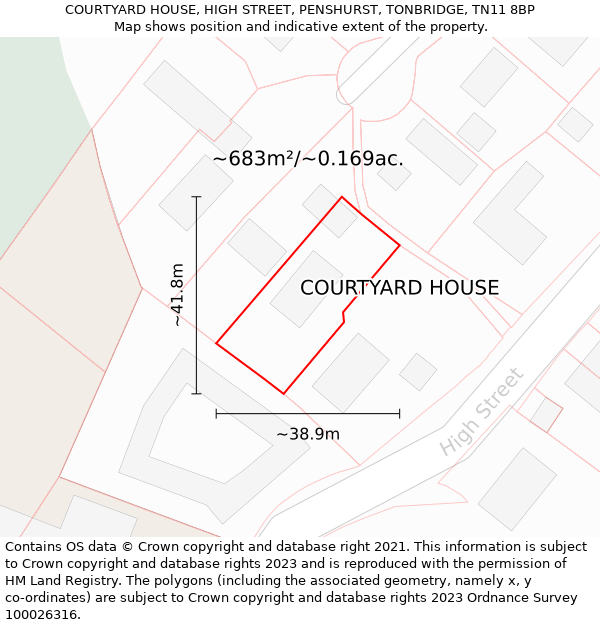 COURTYARD HOUSE, HIGH STREET, PENSHURST, TONBRIDGE, TN11 8BP: Plot and title map
