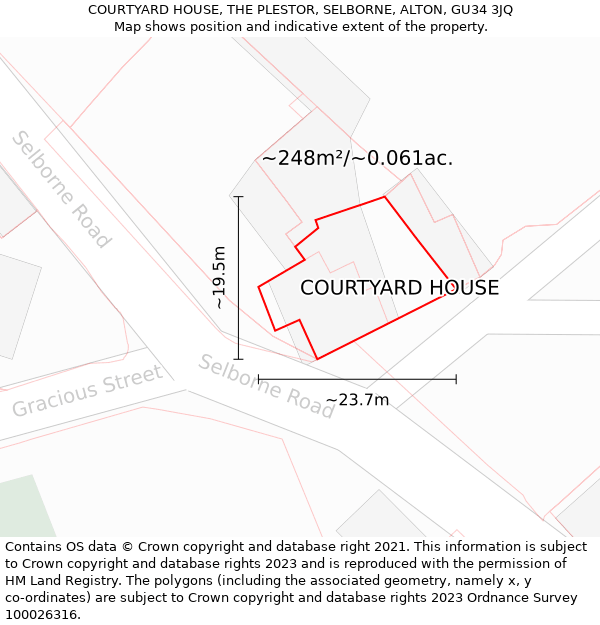 COURTYARD HOUSE, THE PLESTOR, SELBORNE, ALTON, GU34 3JQ: Plot and title map