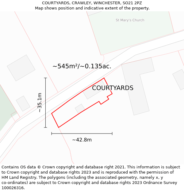 COURTYARDS, CRAWLEY, WINCHESTER, SO21 2PZ: Plot and title map