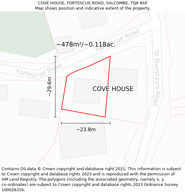 COVE HOUSE, FORTESCUE ROAD, SALCOMBE, TQ8 8AP: Plot and title map
