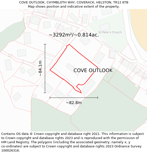 COVE OUTLOOK, CHYMBLOTH WAY, COVERACK, HELSTON, TR12 6TB: Plot and title map