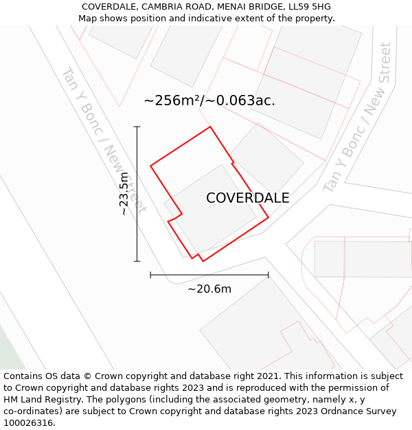 COVERDALE, CAMBRIA ROAD, MENAI BRIDGE, LL59 5HG: Plot and title map