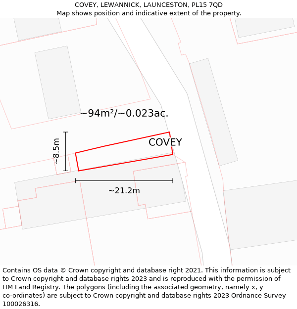 COVEY, LEWANNICK, LAUNCESTON, PL15 7QD: Plot and title map