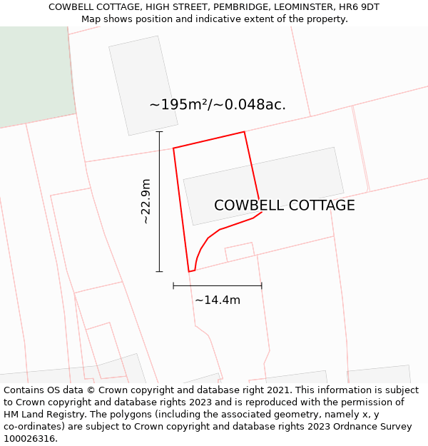 COWBELL COTTAGE, HIGH STREET, PEMBRIDGE, LEOMINSTER, HR6 9DT: Plot and title map