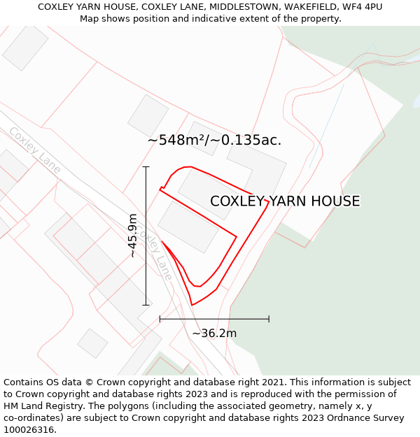 COXLEY YARN HOUSE, COXLEY LANE, MIDDLESTOWN, WAKEFIELD, WF4 4PU: Plot and title map