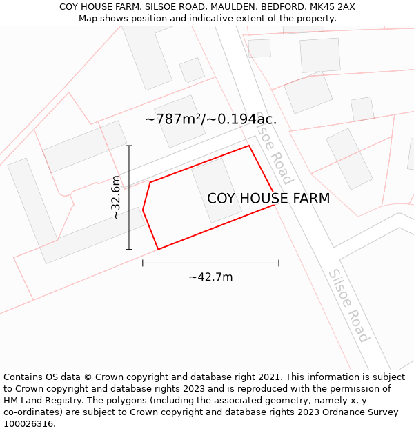COY HOUSE FARM, SILSOE ROAD, MAULDEN, BEDFORD, MK45 2AX: Plot and title map