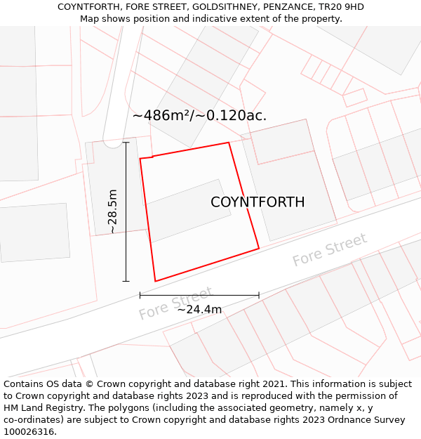 COYNTFORTH, FORE STREET, GOLDSITHNEY, PENZANCE, TR20 9HD: Plot and title map