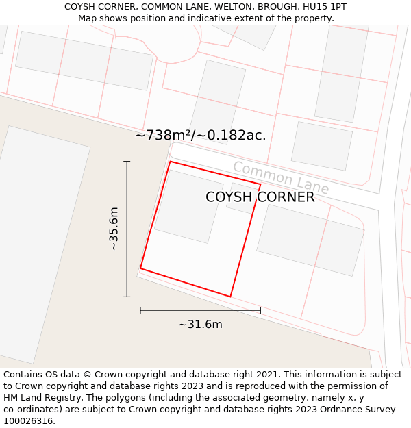 COYSH CORNER, COMMON LANE, WELTON, BROUGH, HU15 1PT: Plot and title map