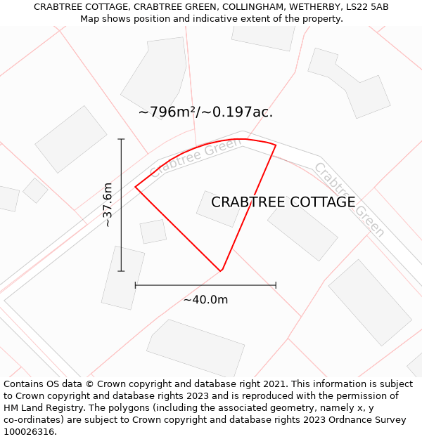 CRABTREE COTTAGE, CRABTREE GREEN, COLLINGHAM, WETHERBY, LS22 5AB: Plot and title map