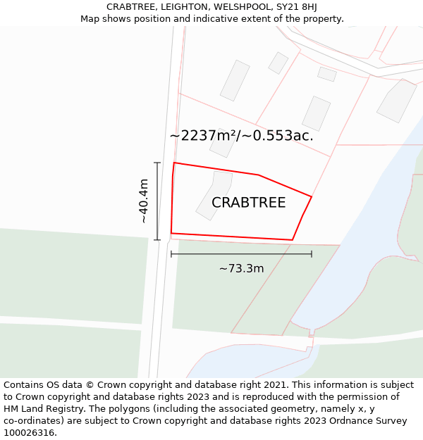 CRABTREE, LEIGHTON, WELSHPOOL, SY21 8HJ: Plot and title map