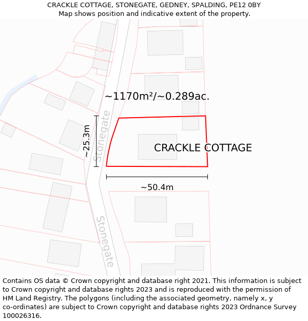 CRACKLE COTTAGE, STONEGATE, GEDNEY, SPALDING, PE12 0BY: Plot and title map