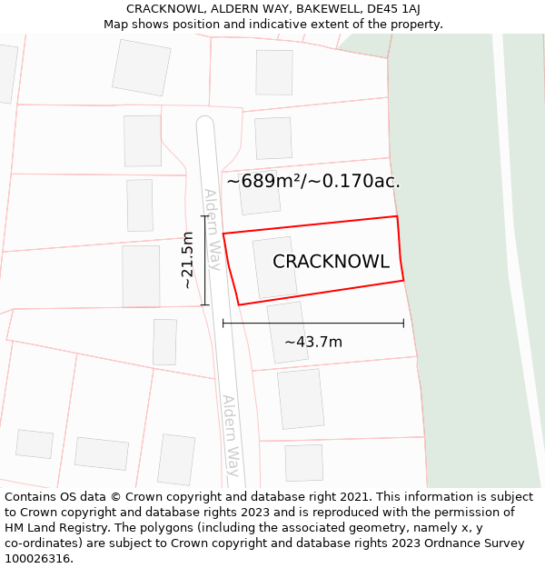 CRACKNOWL, ALDERN WAY, BAKEWELL, DE45 1AJ: Plot and title map