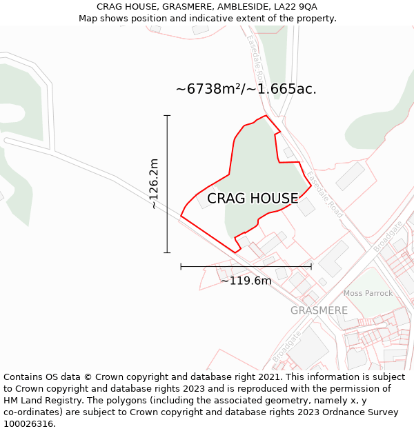 CRAG HOUSE, GRASMERE, AMBLESIDE, LA22 9QA: Plot and title map