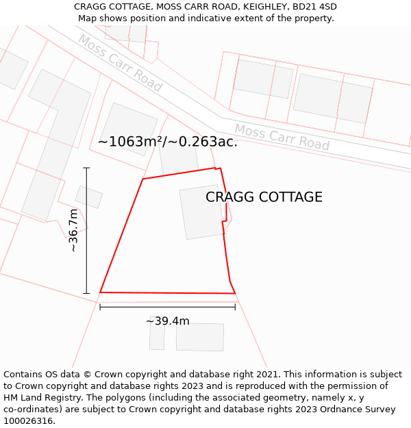 CRAGG COTTAGE, MOSS CARR ROAD, KEIGHLEY, BD21 4SD: Plot and title map