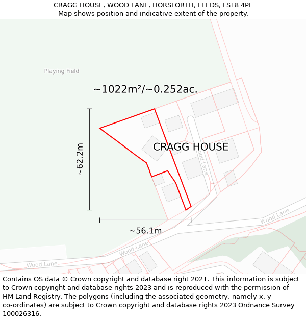 CRAGG HOUSE, WOOD LANE, HORSFORTH, LEEDS, LS18 4PE: Plot and title map