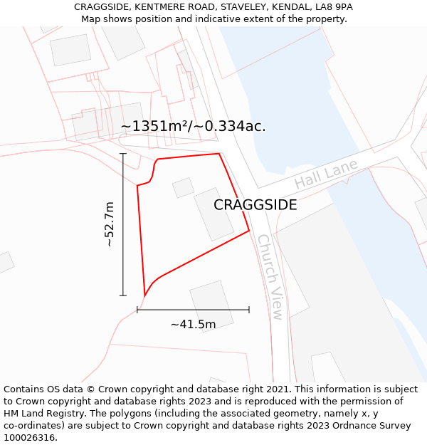 CRAGGSIDE, KENTMERE ROAD, STAVELEY, KENDAL, LA8 9PA: Plot and title map