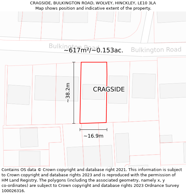 CRAGSIDE, BULKINGTON ROAD, WOLVEY, HINCKLEY, LE10 3LA: Plot and title map