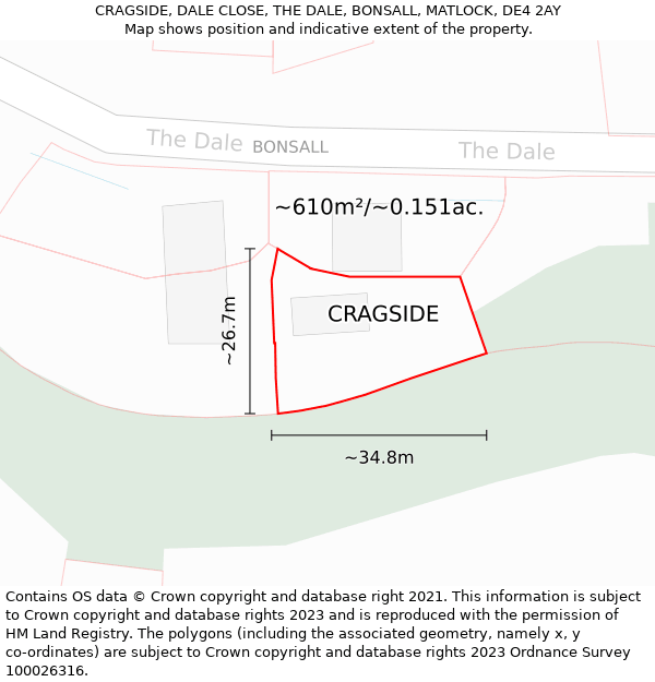 CRAGSIDE, DALE CLOSE, THE DALE, BONSALL, MATLOCK, DE4 2AY: Plot and title map