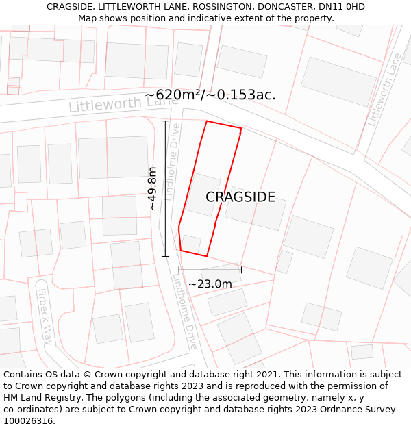 CRAGSIDE, LITTLEWORTH LANE, ROSSINGTON, DONCASTER, DN11 0HD: Plot and title map