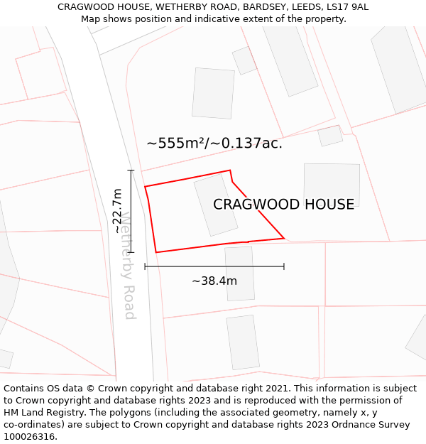 CRAGWOOD HOUSE, WETHERBY ROAD, BARDSEY, LEEDS, LS17 9AL: Plot and title map