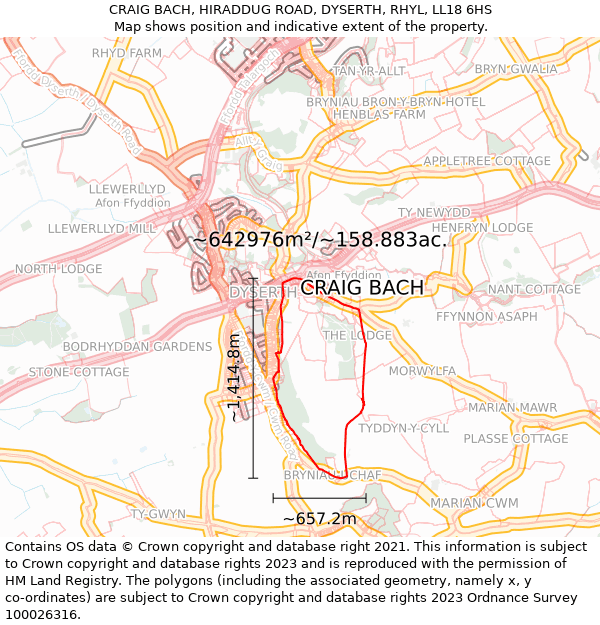 CRAIG BACH, HIRADDUG ROAD, DYSERTH, RHYL, LL18 6HS: Plot and title map