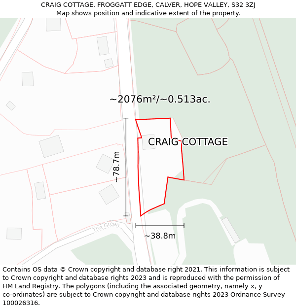 CRAIG COTTAGE, FROGGATT EDGE, CALVER, HOPE VALLEY, S32 3ZJ: Plot and title map