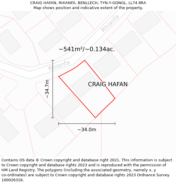 CRAIG HAFAN, RHIANFA, BENLLECH, TYN-Y-GONGL, LL74 8RA: Plot and title map