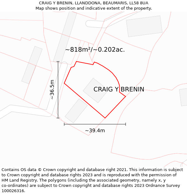 CRAIG Y BRENIN, LLANDDONA, BEAUMARIS, LL58 8UA: Plot and title map