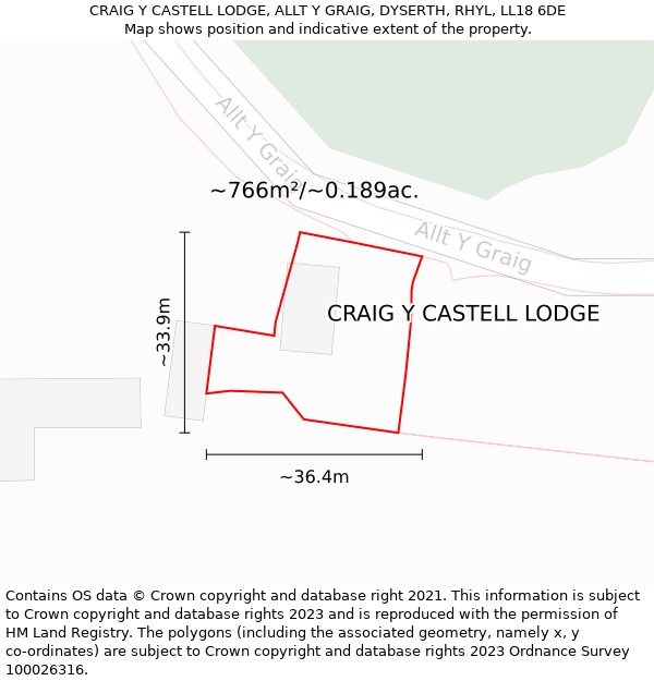 CRAIG Y CASTELL LODGE, ALLT Y GRAIG, DYSERTH, RHYL, LL18 6DE: Plot and title map