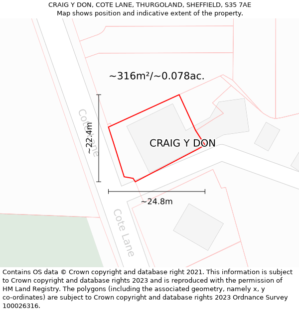 CRAIG Y DON, COTE LANE, THURGOLAND, SHEFFIELD, S35 7AE: Plot and title map