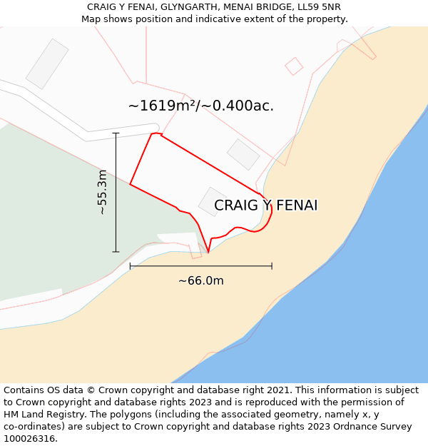 CRAIG Y FENAI, GLYNGARTH, MENAI BRIDGE, LL59 5NR: Plot and title map