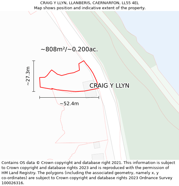 CRAIG Y LLYN, LLANBERIS, CAERNARFON, LL55 4EL: Plot and title map