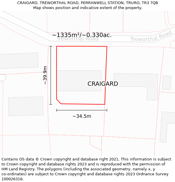 CRAIGARD, TREWORTHAL ROAD, PERRANWELL STATION, TRURO, TR3 7QB: Plot and title map