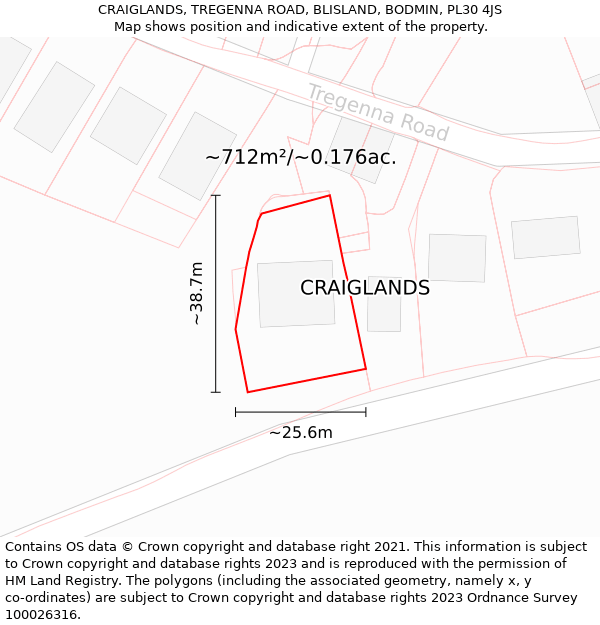 CRAIGLANDS, TREGENNA ROAD, BLISLAND, BODMIN, PL30 4JS: Plot and title map