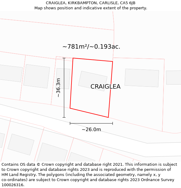 CRAIGLEA, KIRKBAMPTON, CARLISLE, CA5 6JB: Plot and title map
